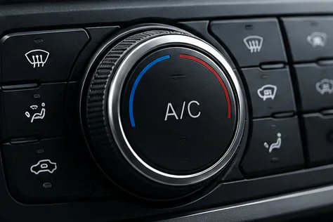 Klimabedienteil im Fahrzeug mit A/C-Drehregler und Temperaturskala
